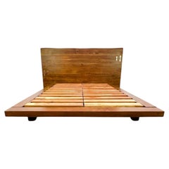 American Organic Modern Live-Edge Queen Platform Bed with Brass Inlays