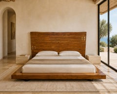American Organic Modern Live-Edge Queen Platform Bed with Brass Inlays