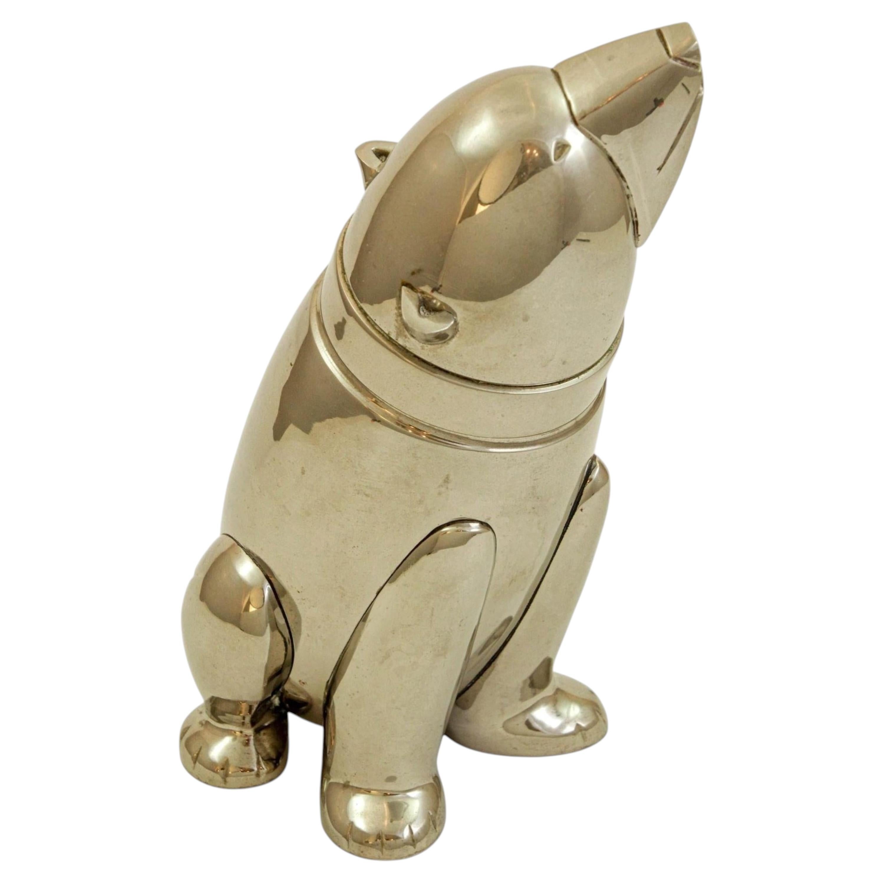 Art Deco Polar Bear Figuraler Cocktailshaker aus verchromtem Metall 1980er Jahre
