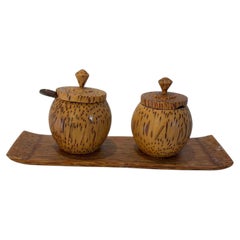 Vintage Organic Natural Coconut Wood Condiment Set