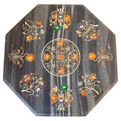 Mughal Rajasthani Black Marble Inlay Pietra Dura Table Top India