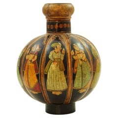 Vintage Indian Mughal Rajasthani Polychrom Metal Water Vessel Vase