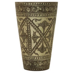 Antique Tinned Copper Engraved Mughal Beaker or Vase from India 1940s