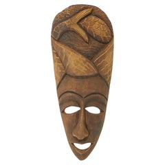 Vintage Hand-Carved African Wood Mask Sculpture from Ghana, 1970