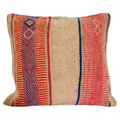 Vintage Moroccan Lumbar Pillow, Handwoven Wool Kilim, Bohemian 1960