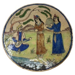Antike persische Keramikfliese aus der Kadscharen-Zeit, handgefertigt, im islamischen Stil, 1880