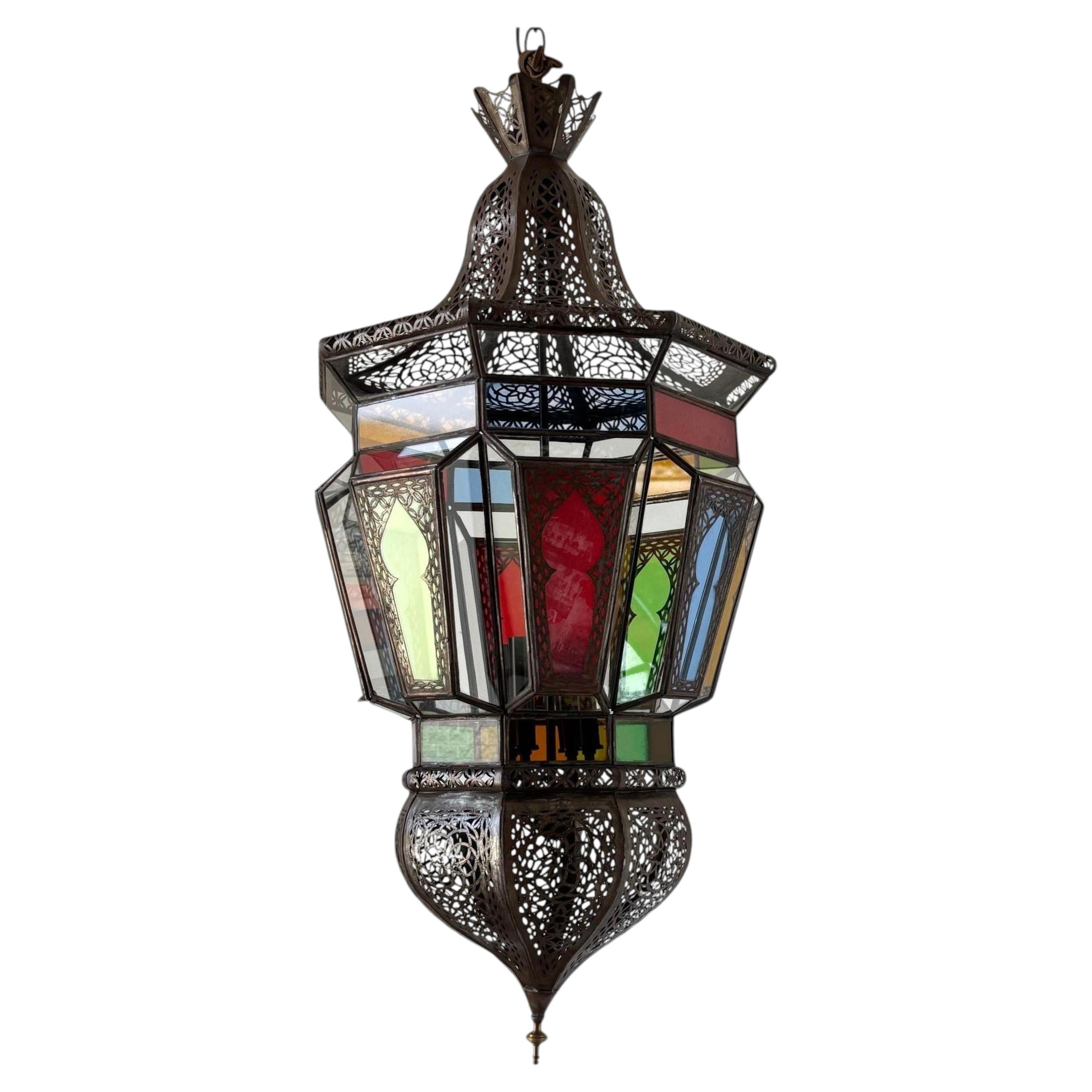 Lampadario marocchino moresco con vetro colorato anni '80 in vendita