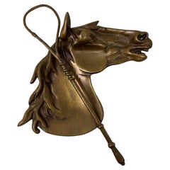 Cenicero Vintage de Bronce Fundido con Cabeza de Caballo Plato Ecuestre Catchall
