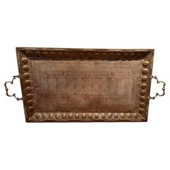 Monumental Islamic Qur'anic Calligraphy Copper and Brass Tray, India, 1920