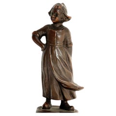 Antique Viennese Bronze Figure of a Dutch Girl Circa 1920 Johann Pilar Style