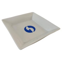 Advertising French Limoges Ceramic White with a Blue Logo Catchall Ashtray