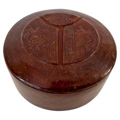 Vintage Round Ethnic Hand-Tooled Tuareg Leather Box African Folk Art Mauritania