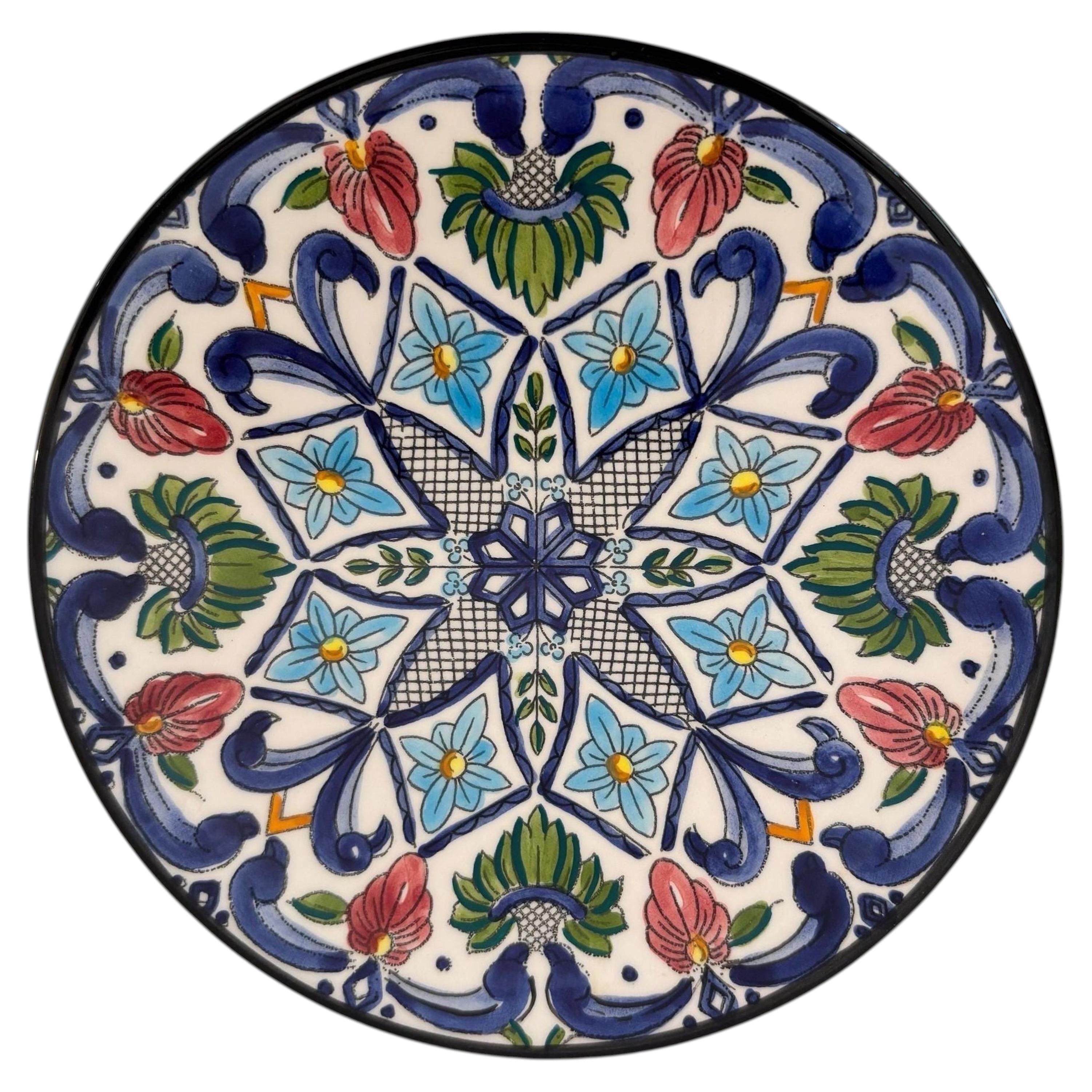 Piatto da parete vintage Ceramar Talavera spagnolo dipinto a mano da 7 pollici. Colori policromi