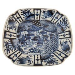 Asian Blue and White Kraak Ceramic Plate Vintage Chinese Export 1950s
