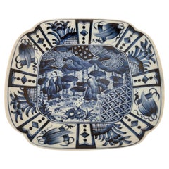 Asian Blue and White Kraak Ceramic Plate Vintage Chinese Export 1950s