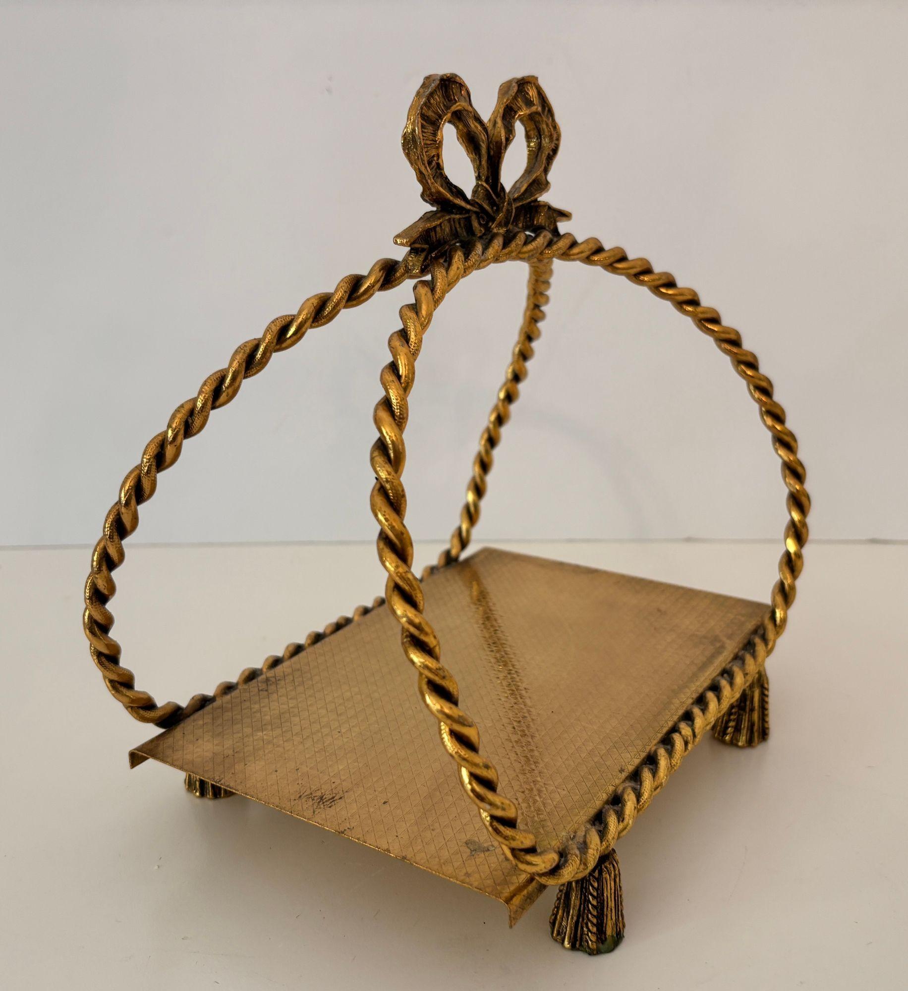 20th Century Hollywood Regency Rope and Tassel Gilt Filigree Napkin Holder Italian Style 1960 For Sale