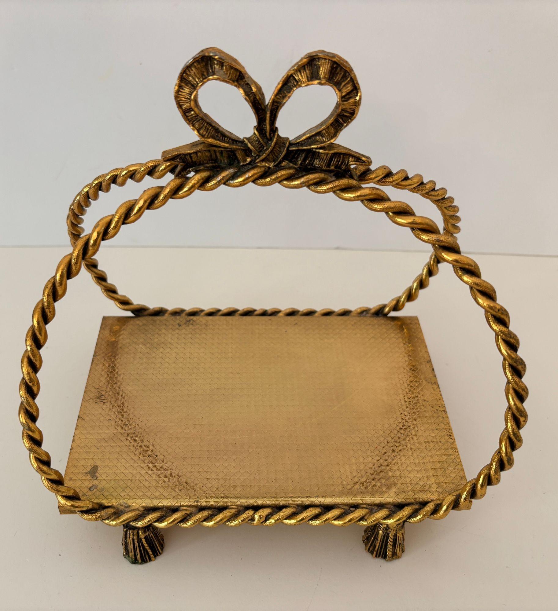 Hollywood Regency Rope and Tassel Gilt Filigree Napkin Holder Italian Style 1960 For Sale 2