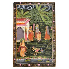 Vintage Rajasthani Krishna & Gopis Gouache and Gold Painting on Cloth