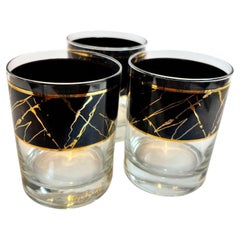 Georges Briard Vintage Black Band with 22K Gold Splatter Design Signed Set of 3