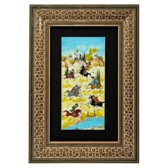 Pintura en miniatura indo-persa en marco de marquetería morisca con incrustaciones de micromosaico