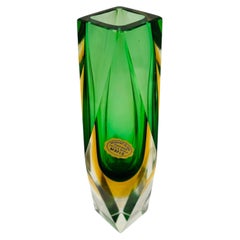 Murano Sommerso Glass Vase in Green & Yellow by Flavio Poli for Mandruzzato