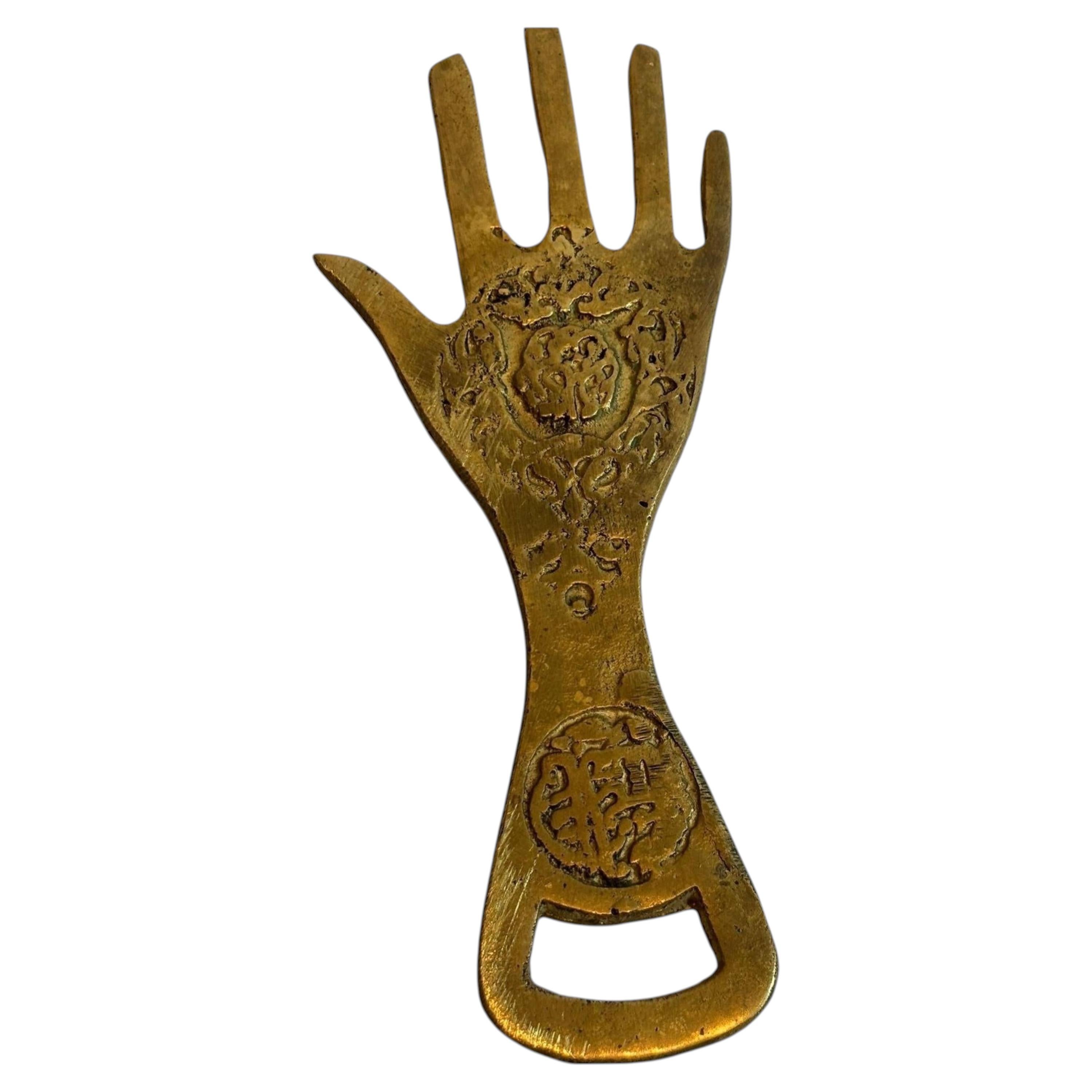 Moroccan Hamsa Hand Brass Bottle Opener Boho Talisman Barware 1960s