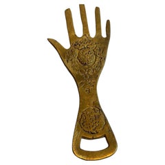 Moroccan Hamsa Hand Brass Bottle Opener Boho Talisman Barware 1960s