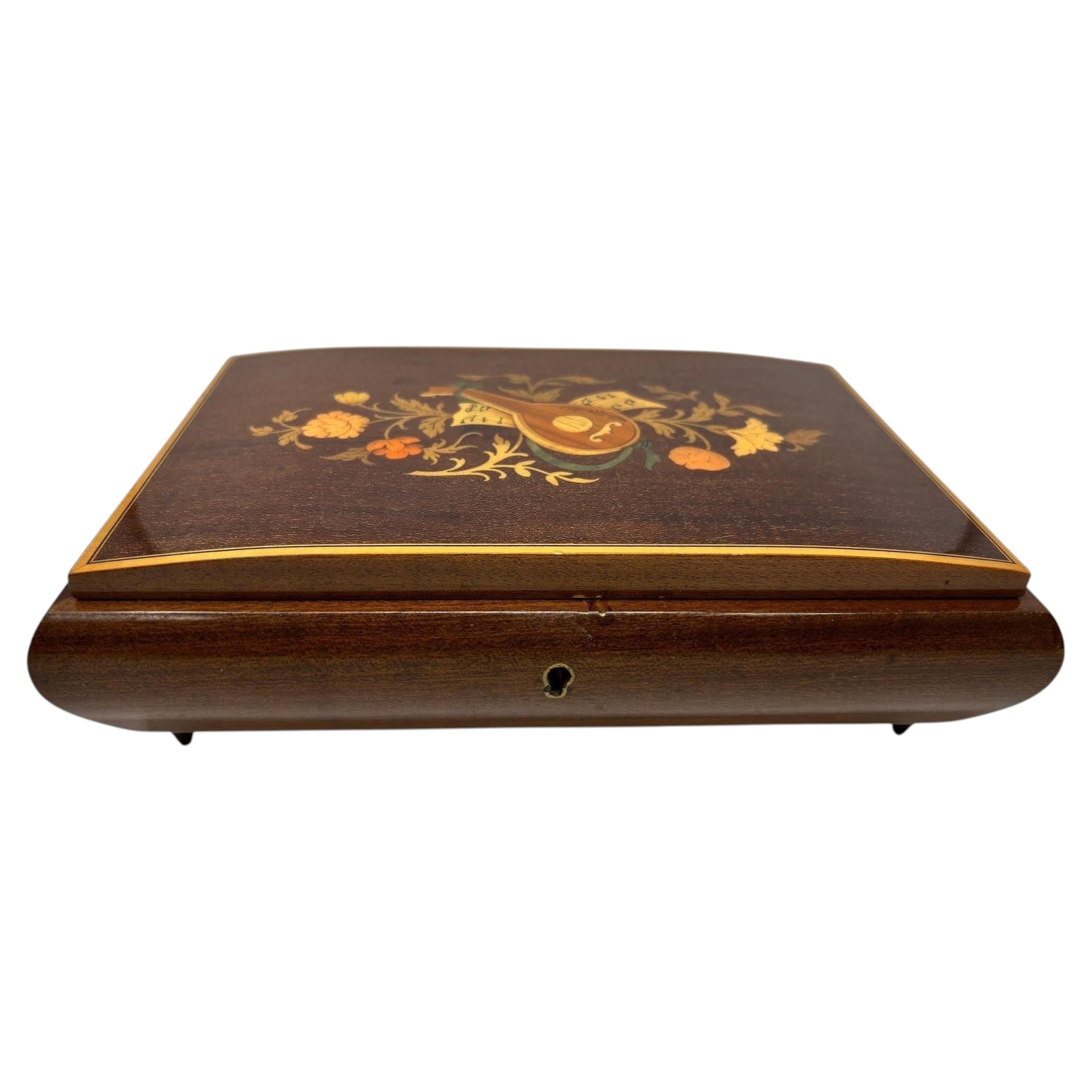 Vintage Reuge Italian Music Box, Handcrafted Fruitwood, Baroque Style