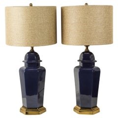 Pair of Modern Cobalt Blue Chinese Ginger Jars Table Lamps