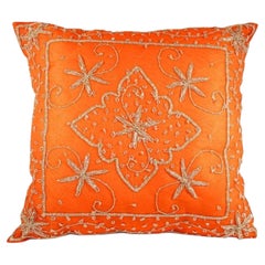 Orange Accent Throw Pillow Embellished with Sequins and Beads