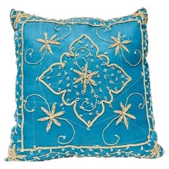 Turquoise Blue Pillow Embellished with Sequins and Beads