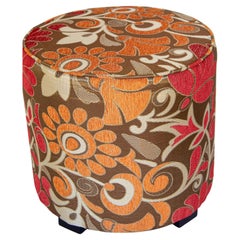 Vintage Moroccan Round Pouf Ottoman in 1970s Psychedelic Floral Velvet