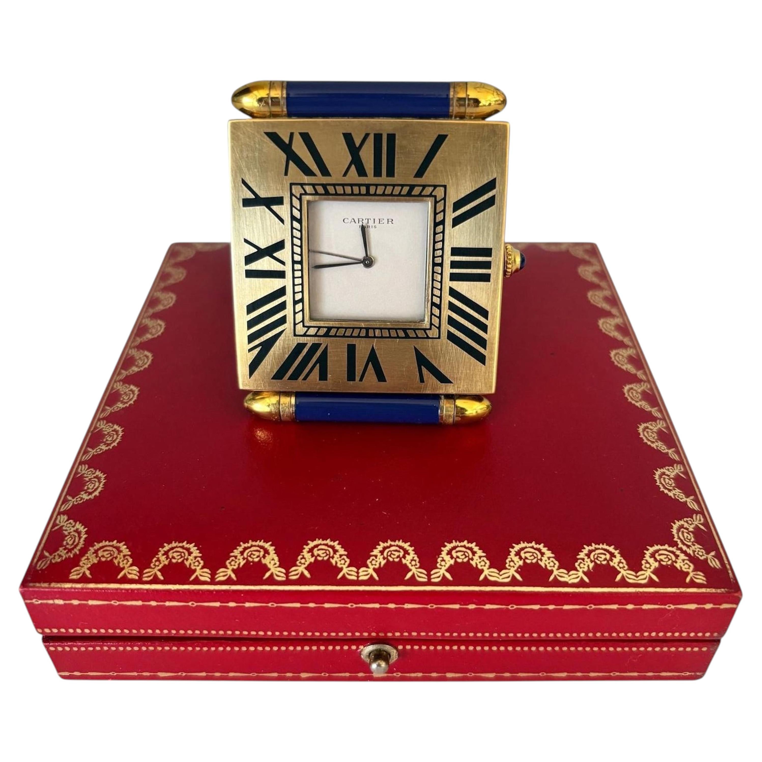 Vintage Cartier Tank Française Reise-Wecker, vergoldetes Messing, 1990