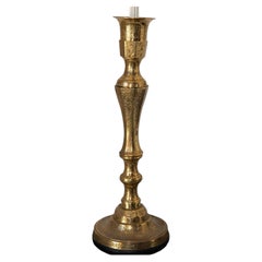 Vintage Polished Etched Solid Brass Candle Holder Table Lamp India
