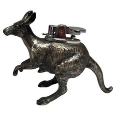 Japanese Figural Kangaroo Tabletop Lighter, Cast Metal, circa 1960