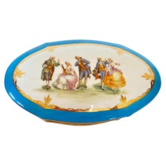 Limoges Porzellan Dose mit romantischer Szene, Sèvres-Stil, William Guerin & Co., Frankreich