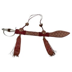 Mandinka Ceremonial Sword with Decorated Red Leather Scabbard West Africa 1950