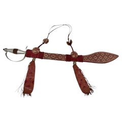 Mandinka Ceremonial Sword with Decorated Red Leather Scabbard West Africa 1950