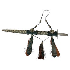 Mandinka Ceremonial Sword with Decorated Green Leather Scabbard West Africa 1950