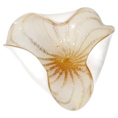 Alfredo Barbini Murano Gold Aventurine Art Glass Bowl Flower Form Italy 1950s