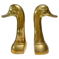 Mid-Century Brass Duck Head Bookends Sarreid Ltd Style Circa 1950