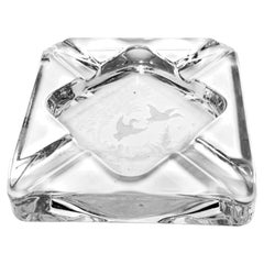 Queen Lace Cut Crystal Ashtray Trinket Dish with Etched Wild Geese, circa 1970s