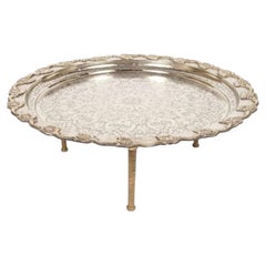 Antique Moroccan Silver-Plated Tea Tray Table on Removable Legs Fez, circa 1920