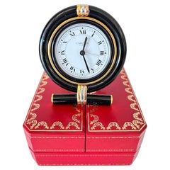 Cartier Trinity Travel Alarm Clock, Black Enamel & Gold, Circa 1990s