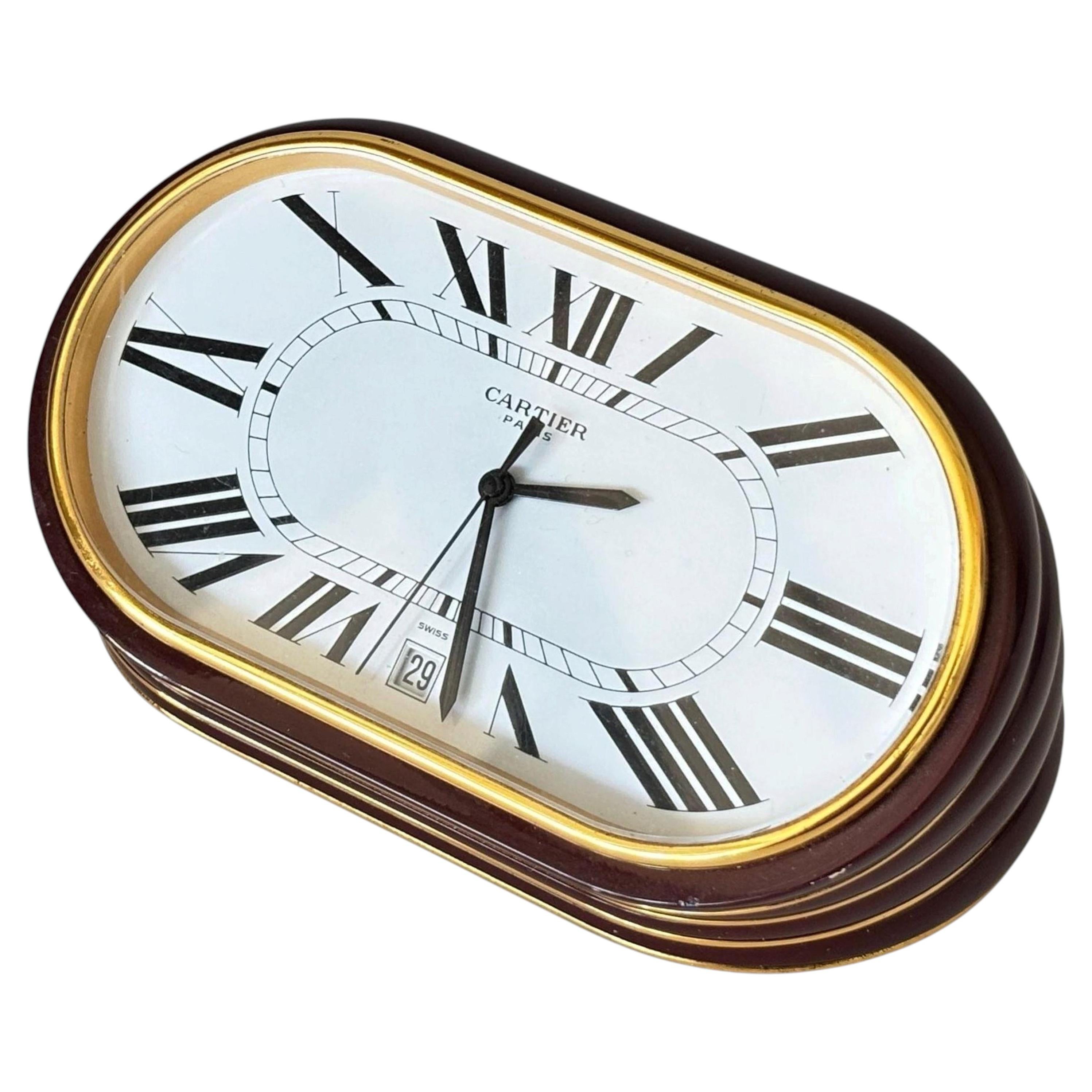 Cartier Paris Accordion Clock with Date and White Roman Numeral