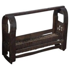 Antique Indian Tribal Carved-Wood Infant Cradle with Woven Bed, circa 1900