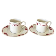 Juego de 2 tazas y platillos de espresso de porcelana Maxim's de Paris, estilo Art Nouveau