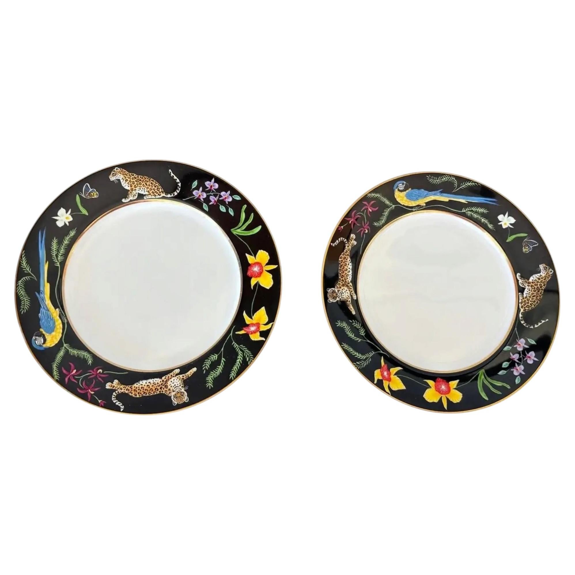Lynn Chase "Jaguar Jungle" Assiettes en porcelaine Set of 2 Animal Border with 24K Rim