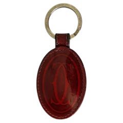 Cartier Vintage Burgundy Red Leather Key Chain Bag Charm, 1980s Design