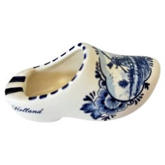 Vintage Delft Blue Ceramic Clog Ashtray, Hand-Painted Windmill Motif, Holland